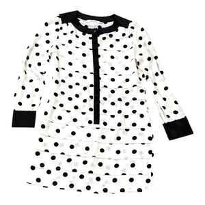 Reiss Long Sleeve Mini Dress - White with Black Polka Dots - Size 6